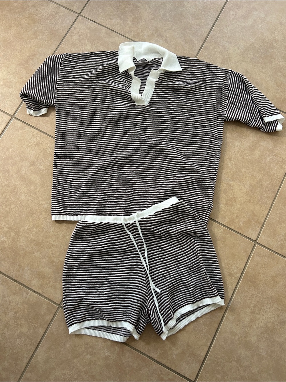 Kids Black & White Striped Pajama Set with Contrast Collar